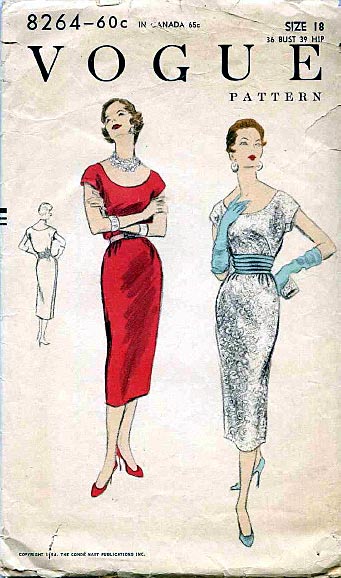 Vogue pattern, 1954 with both a size number and sizes posted on cover.