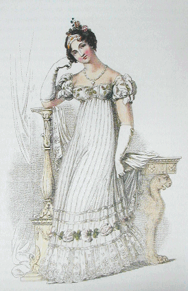 English illustration of wedding dress from Ackermann's Repository, June 1816